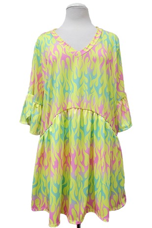 BRIGHT Yellow Mint Pink Flame Shirt Top