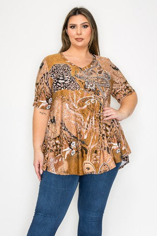 Brown Paisley Animal Print Shirt Top