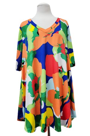 Bright Blue Green Orange Yellow Floral Shirt Top