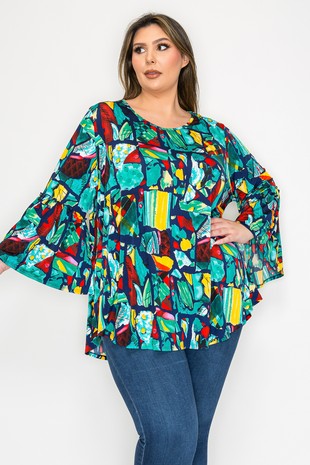Green Navy Yellow Geo Shirt Top