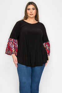 Black Shirt Top with Stained Glass Bell Sleeves