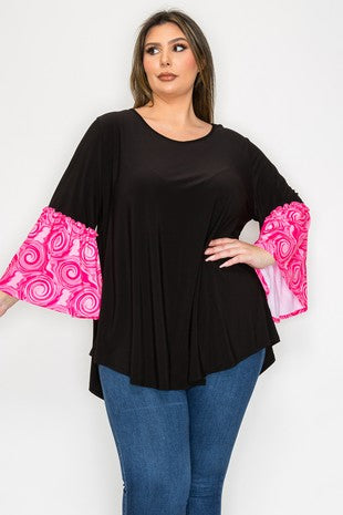 Black Shirt Top w Beautiful Pink Sleeves