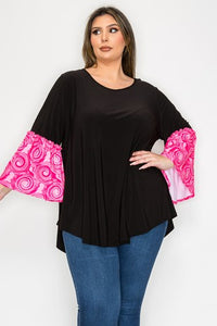 Black Shirt Top w Beautiful Pink Sleeves