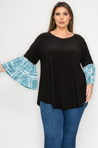 Black Top w Teal Aqua Sleeves