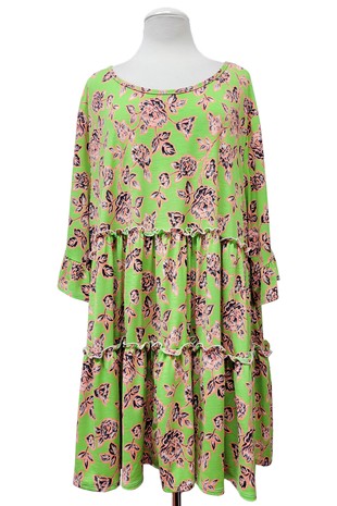 Bright Lime Floral Tiered Tunic Shirt Top