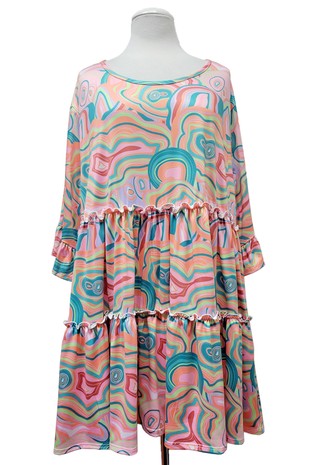 Tie Dye Like Swirl Tiered Shirt Top