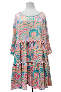 Tie Dye Like Swirl Tiered Shirt Top