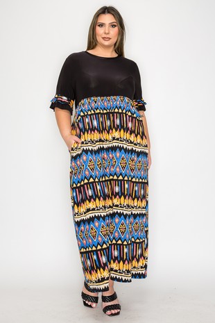Black Multiprint Maxi Dress w Pockets