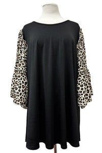 Black Shirt Top with Leopard Sleeves