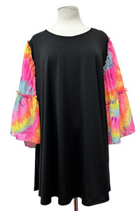 Black Shirt Top with Tie Dye Sleeves