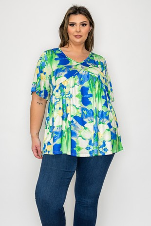 Green Blue Tie Dye Like Shirt Top