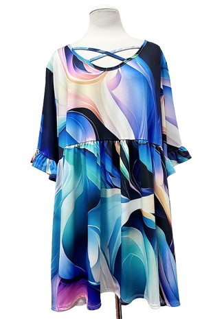 Blue Purple Teal Swirl Shirt Top w X Neck Design