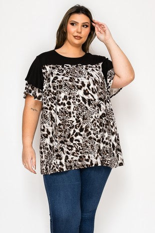Black Gray Leopard Print Shirt Top