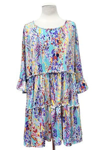 Purple Blue Yellow Abstract Tier Shirt Top