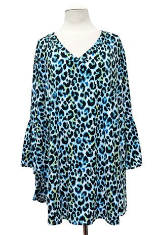 Blue Teal Greens Leopard Shirt Top