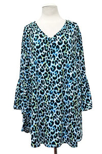 Blue Teal Greens Leopard Shirt Top