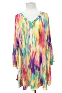 Yellow Green Purple Tie Dye Like Shirt Top