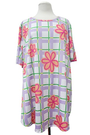 Purple Green Pink Floral Retro Shirt Top