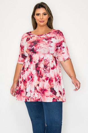 Gorgeous Pink Floral Shirt Top Elastic Bust Line