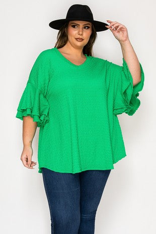 Green Textured Shirt Top