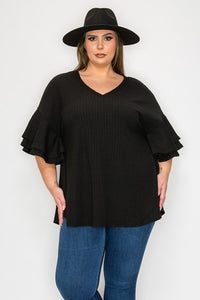 Solid Black Textured Shirt Top