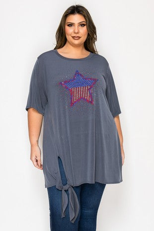 Gray Sequin Shiny Star Shirt Top Tunic