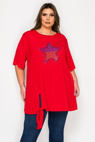 Red Star Sequin Shirt Top Tunic