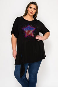 Black Sequin Star Shirt Top Tunic