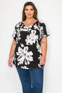 Black & White Floral Shirt Top