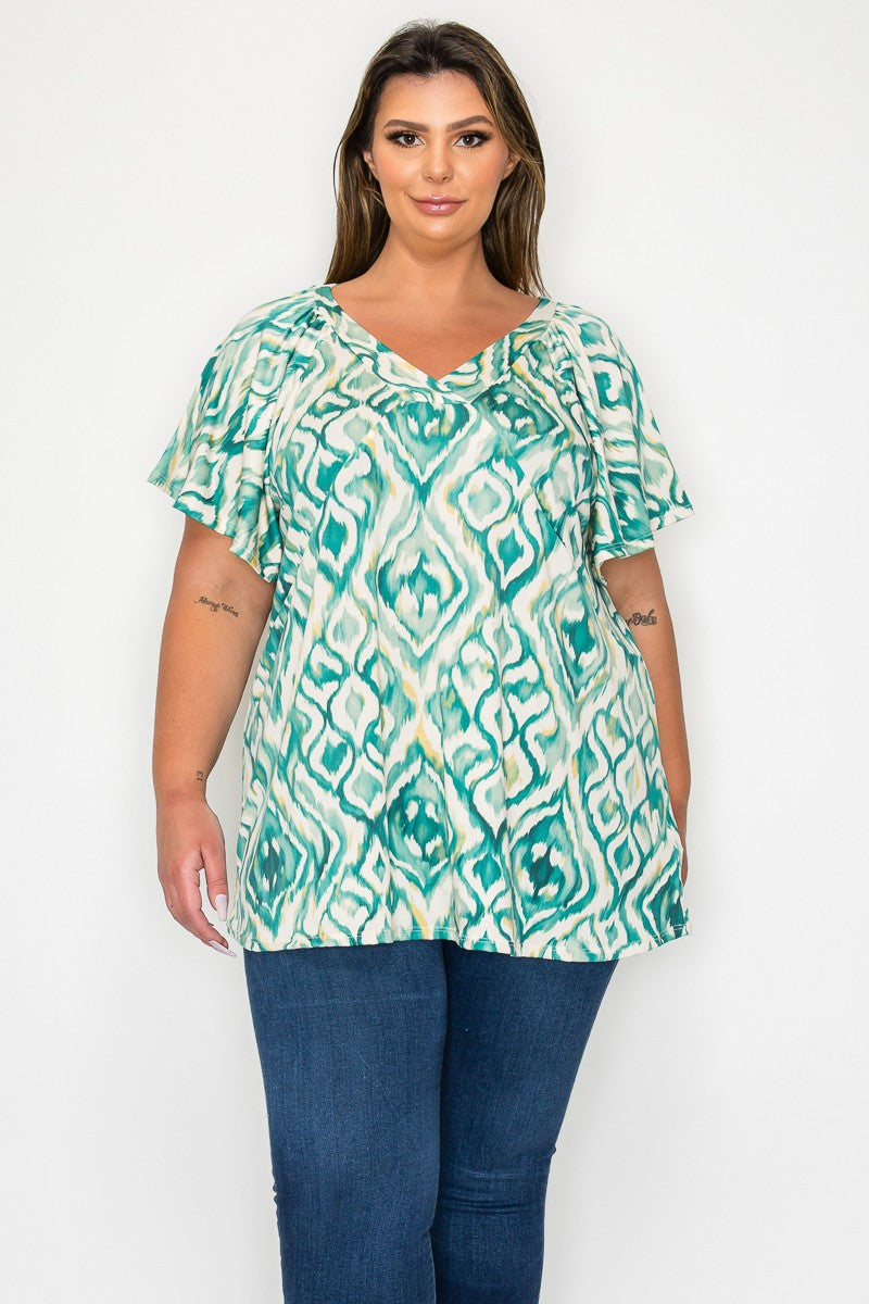 Greeny Tealy Cream Design Shirt Top