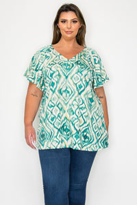 Greeny Tealy Cream Design Shirt Top
