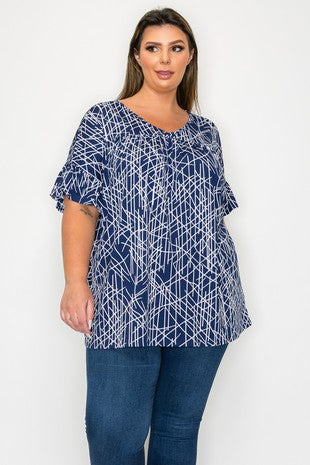 Navy White Design Shirt Top