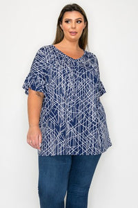 Navy White Design Shirt Top