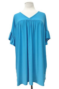 Solid Ice Blue V Neck Shirt Top