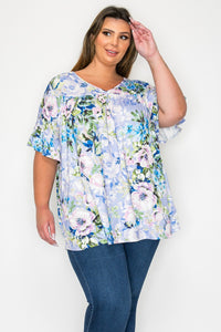 Blue Purple Floral Shirt Top