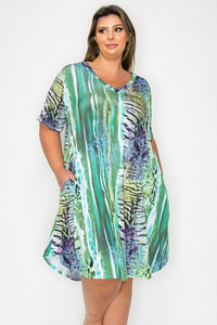 Blue Green Animal Tie Dye Dress