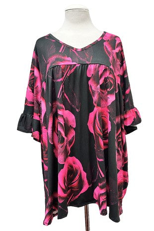 Black Pink Magenta Floral Shirt Top