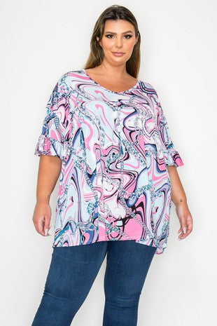 Pink Swirl Chain Shirred Shirt Top