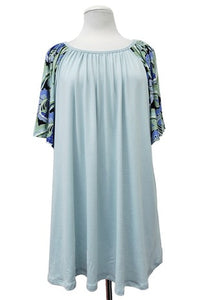 Mint Shirt Top w Floral Sleeves