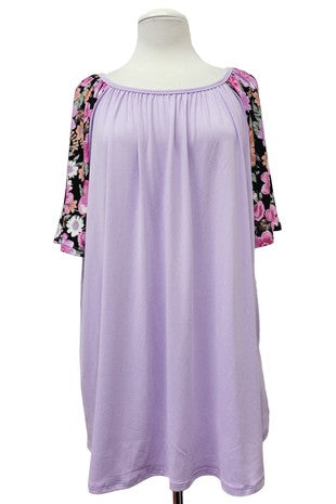 Purple Shirt Top w Gorgeous Floral Sleeves