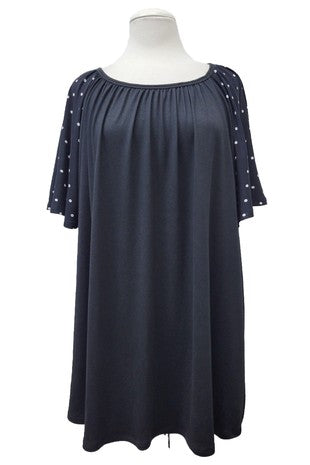 Black Shirt Top with Black White Polka Dot Sleeves