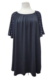 Black Shirt Top with Black White Polka Dot Sleeves