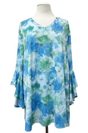 Blue Green Abstract Floral Shirt Top