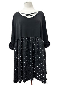 Black Criss Cross Neckline with Black White Polka Dot Bottom