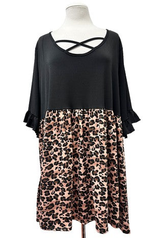 Black Leopard X Neck Shirt Top