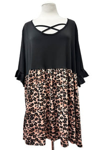 Black Leopard X Neck Shirt Top