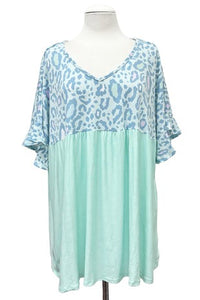 Blue Mint Pink Leopard Shirt Top