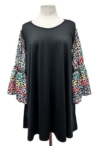 Black Shirt Rainbow Leopard Sleeves