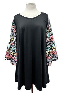 Black Shirt Rainbow Leopard Sleeves