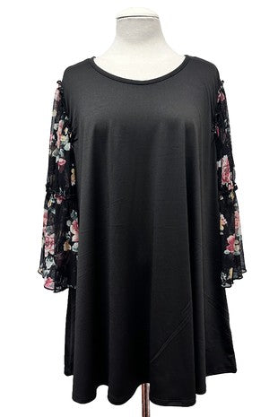 Black Shirt Top w Black Floral Sleeves